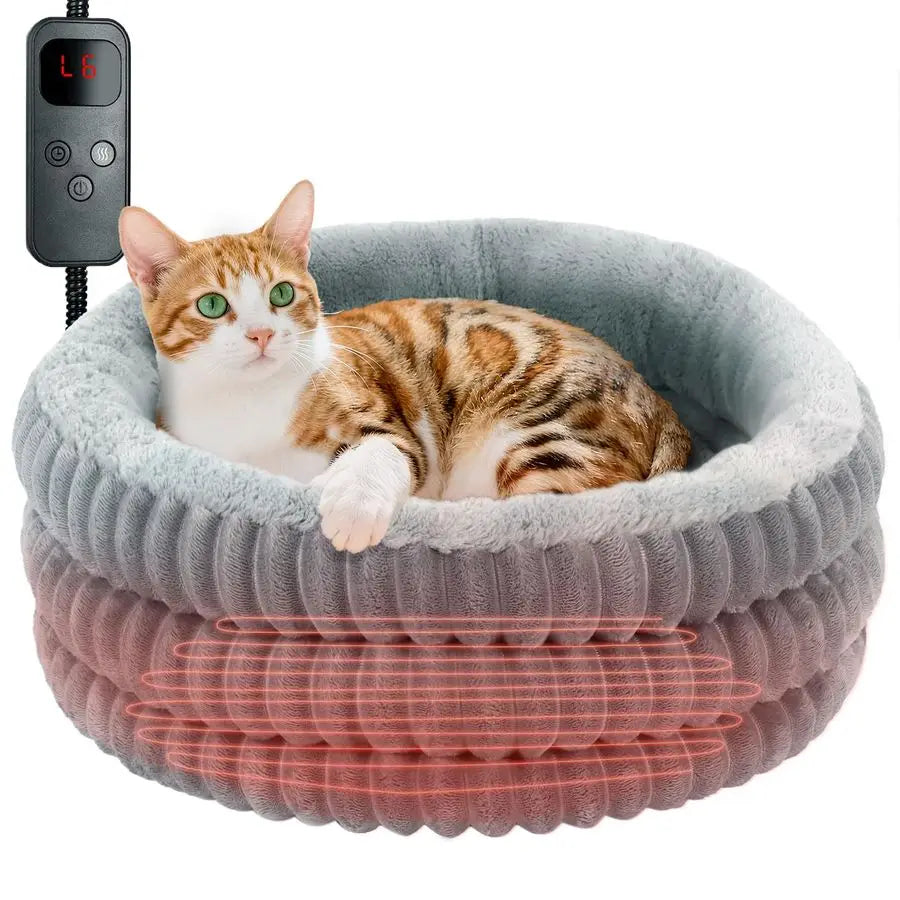 Cat Bed Indoor, 20 round Donut Deep Sleep Calming Heated Pet Beds for Cats and Small Dogs, Comfort Electric Thermal Cat Warming