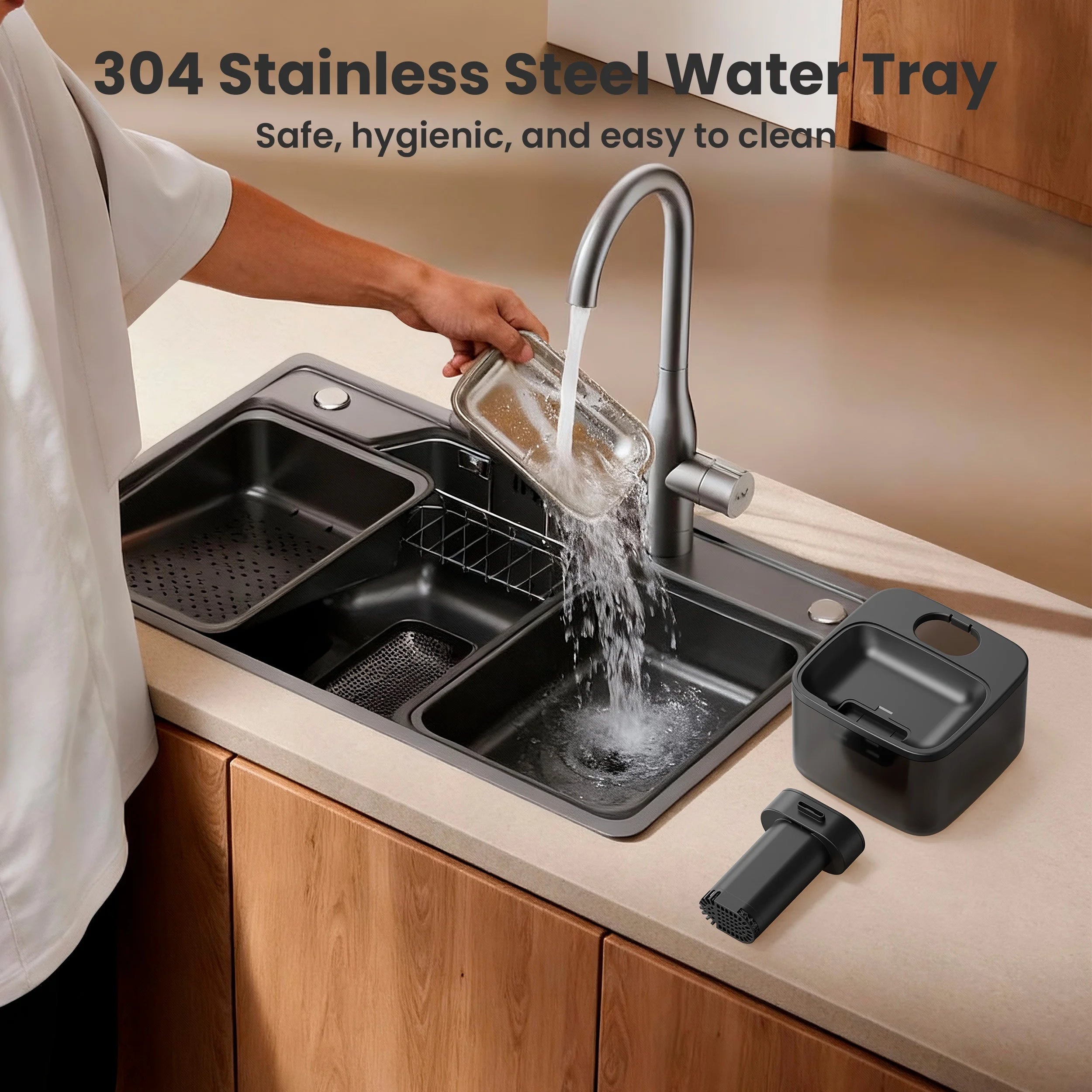 CW-04 Wireless Cat Water Fountain Stainless Steel Tray, 2.2L/74Oz Low Noise Cat Water Dispenser, Cat Drinking Fountain with 3 Filters- Silver