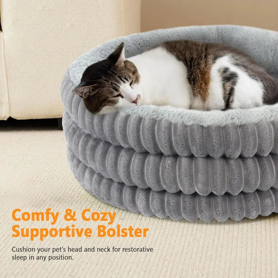 Cat Bed Indoor, 20 round Donut Deep Sleep Calming Heated Pet Beds for Cats and Small Dogs, Comfort Electric Thermal Cat Warming