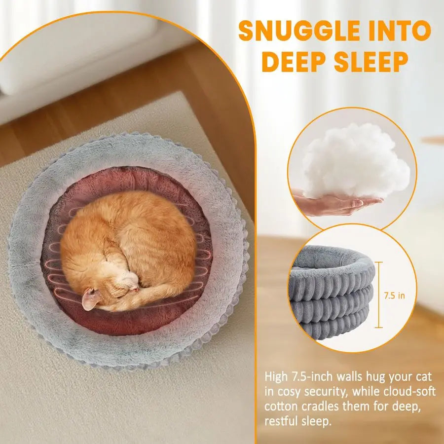 Cat Bed Indoor, 20 round Donut Deep Sleep Calming Heated Pet Beds for Cats and Small Dogs, Comfort Electric Thermal Cat Warming